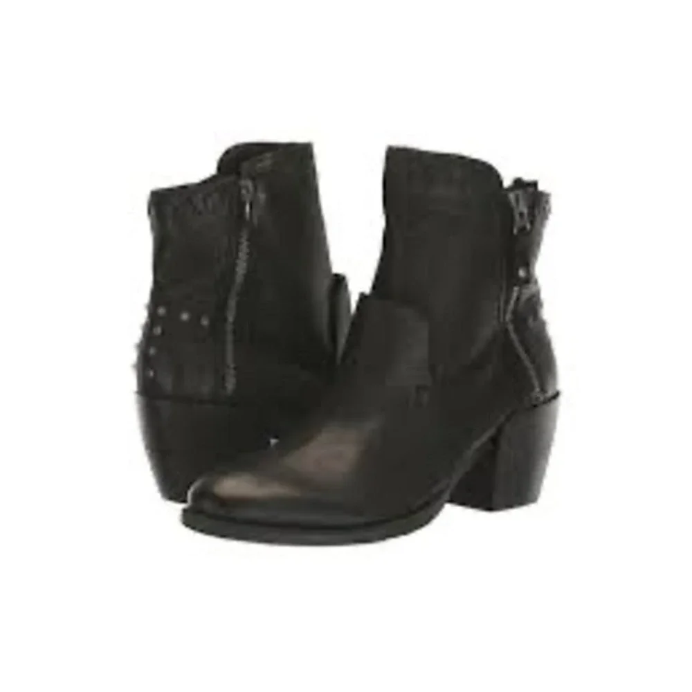 OTBT Red Eye Black Leather Moto Ankle Boots Women's 9.5‎ Side Zip Studded Grunge